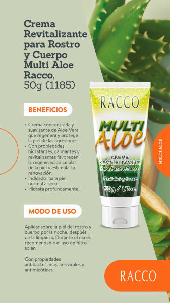Crema Revitalizante para Rostro y Cuerpo Multi Aloe Racco, 50g (1185)